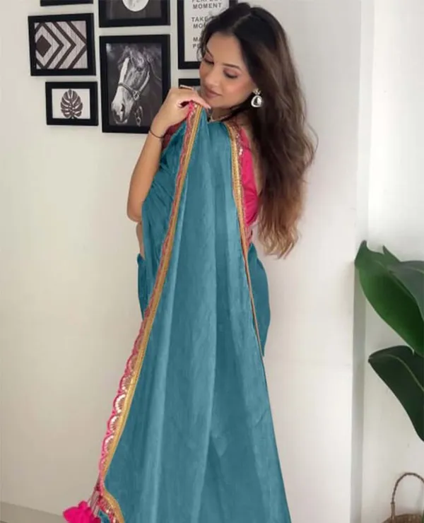 Rama_Color_Soft_Chinnon_Silk_Saree_with_Lace_Border_&_Blouse_Piece