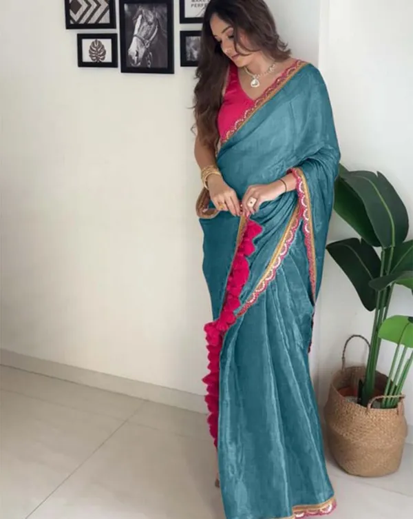 Rama_Color_Soft_Chinnon_Silk_Saree_with_Lace_Border_&_Blouse_Piece