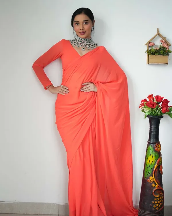 Orange_Color_1-Minute_Ready_To_Wear_Georgette_Saree_With_Blouse_Piece