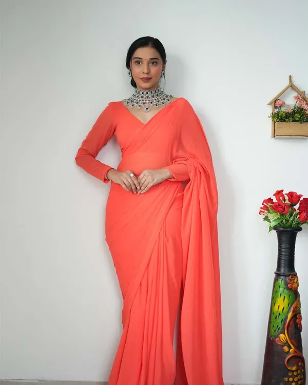 Orange_Color_1-Minute_Ready_To_Wear_Georgette_Saree_With_Blouse_Piece