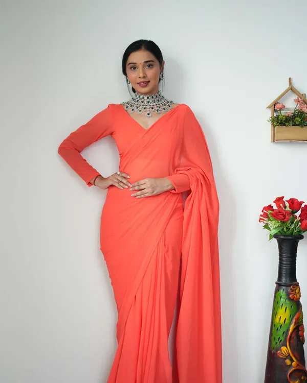 Orange_Color_1-Minute_Ready_To_Wear_Georgette_Saree_With_Blouse_Piece