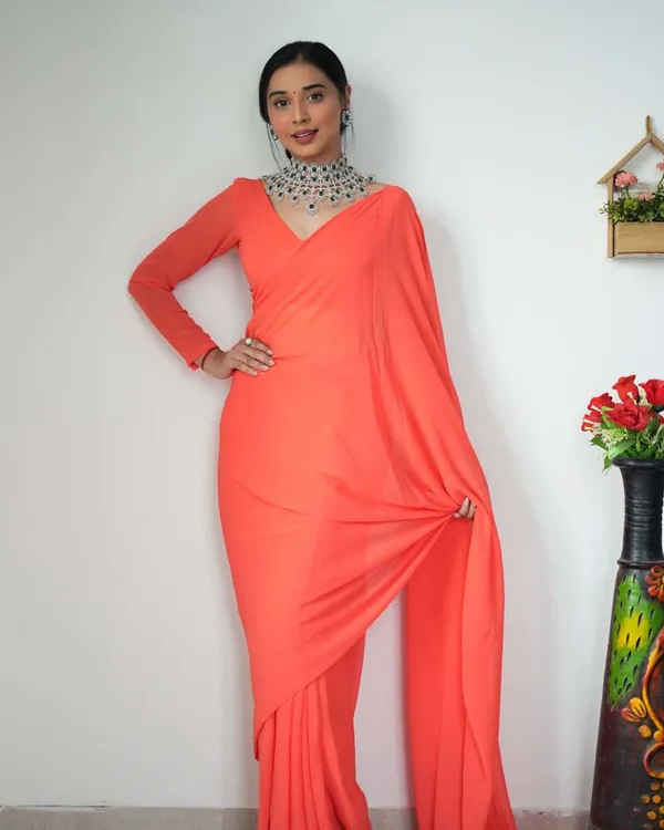Orange_Color_1-Minute_Ready_To_Wear_Georgette_Saree_With_Blouse_Piece