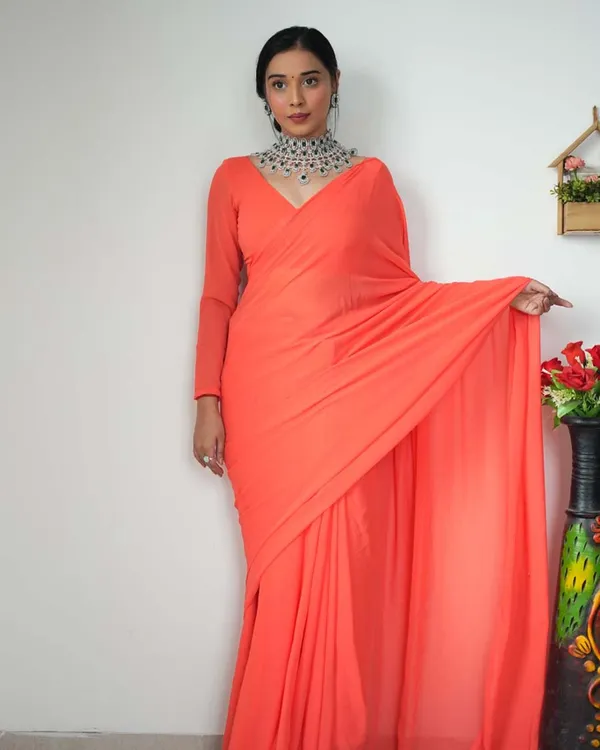 Orange_Color_1-Minute_Ready_To_Wear_Georgette_Saree_With_Blouse_Piece