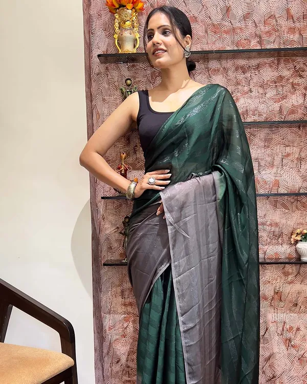 Dark_Green_Color_1-Minute_Ready_To_Wear_Naylon_Saree_With_Blouse_Piece