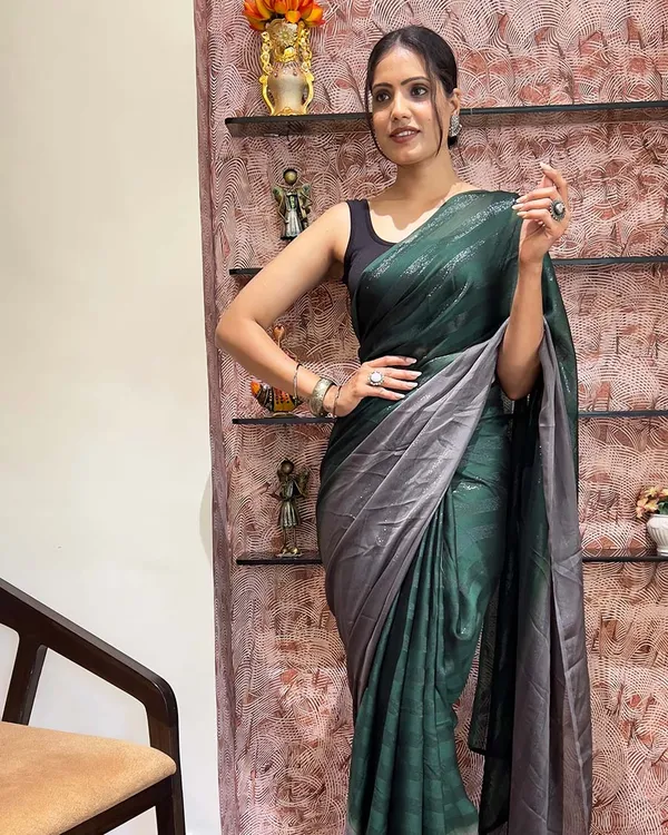 Dark_Green_Color_1-Minute_Ready_To_Wear_Naylon_Saree_With_Blouse_Piece