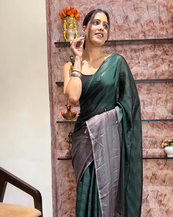 Dark_Green_Color_1-Minute_Ready_To_Wear_Naylon_Saree_With_Blouse_Piece