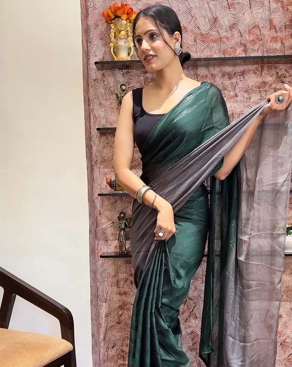 Dark_Green_Color_1-Minute_Ready_To_Wear_Naylon_Saree_With_Blouse_Piece