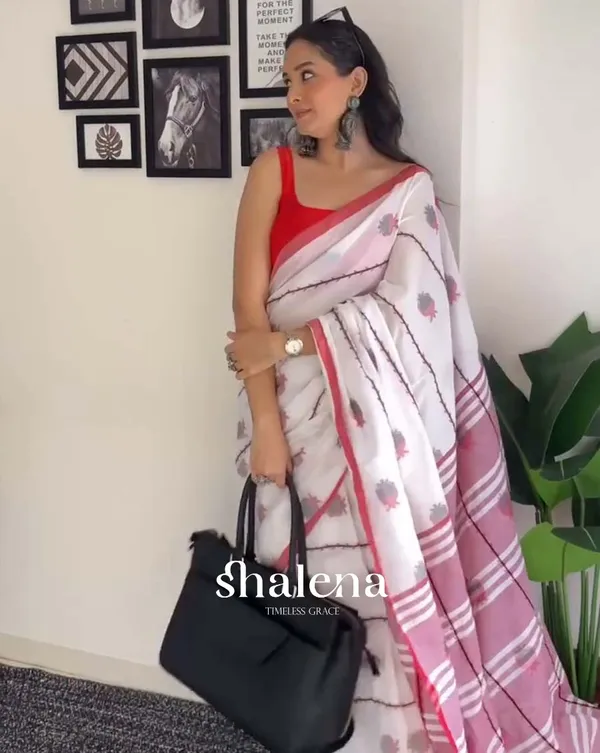 Chandni_Laal_-_White_1-Minute_Ready_to_Wear_Saree_with_Red_Border_and_Red_Blouse