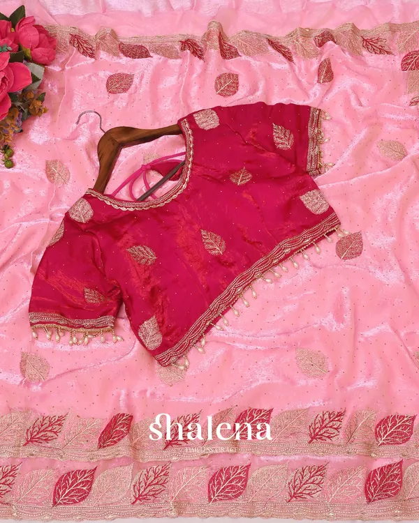 Flameboyant_Pink_Fancy_Silk_Embroidery_Work_Saree_With_Stitched_Blouse