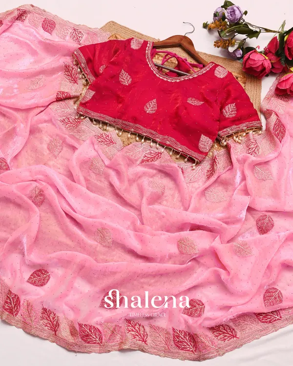 Flameboyant_Pink_Fancy_Silk_Embroidery_Work_Saree_With_Stitched_Blouse