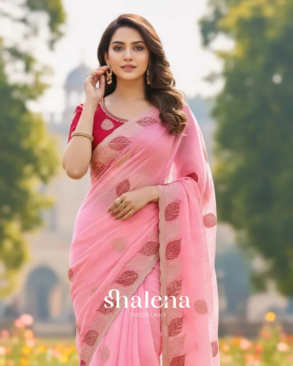 Flameboyant_Pink_Fancy_Silk_Embroidery_Work_Saree_With_Stitched_Blouse