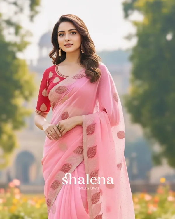 Flameboyant_Pink_Fancy_Silk_Embroidery_Work_Saree_With_Stitched_Blouse