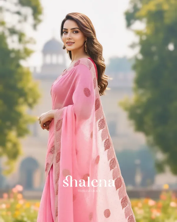 Flameboyant_Pink_Fancy_Silk_Embroidery_Work_Saree_With_Stitched_Blouse