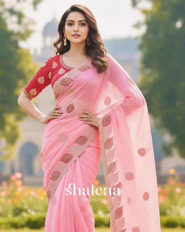 Flameboyant_Pink_Fancy_Silk_Embroidery_Work_Saree_With_Stitched_Blouse
