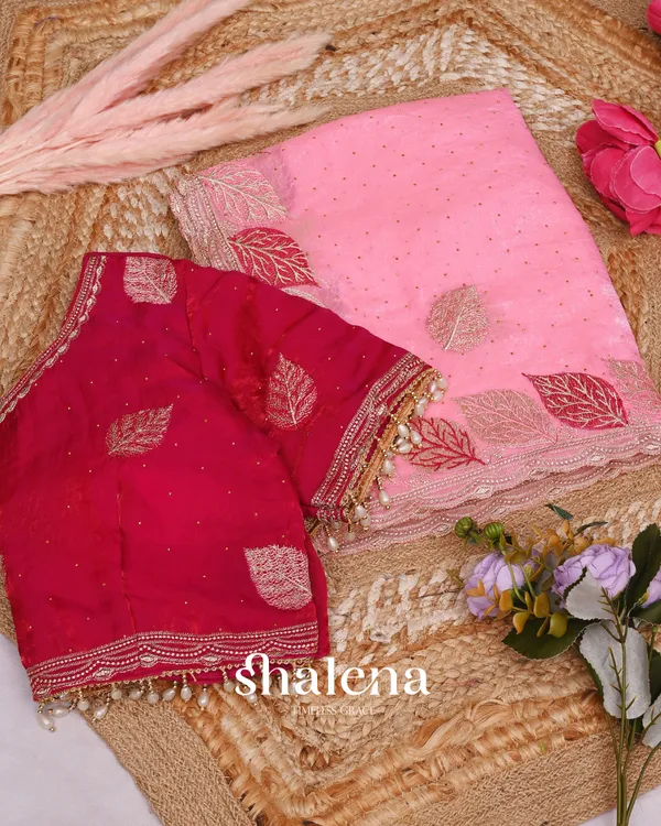 Flameboyant_Pink_Fancy_Silk_Embroidery_Work_Saree_With_Stitched_Blouse