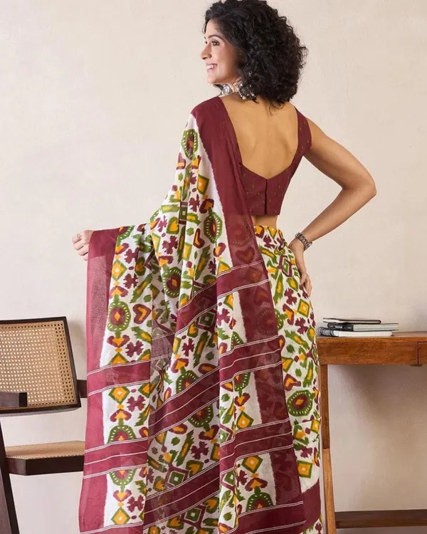 White_And_Green_Color_Mulmul_Cotton_1_-_Minute_Ready_to_Wear_Saree_with_Pocket_and_Blouse_Piece