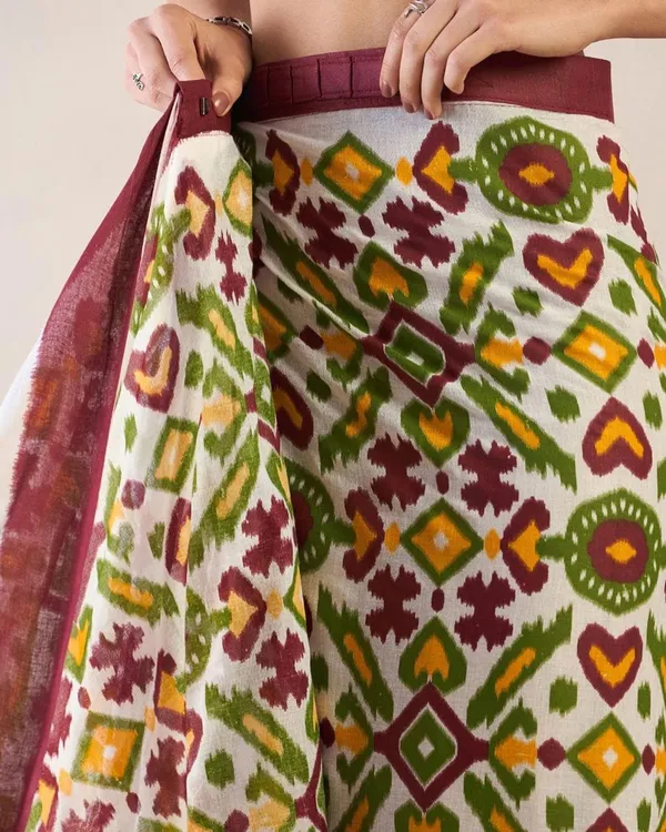 White_And_Green_Color_Mulmul_Cotton_1_-_Minute_Ready_to_Wear_Saree_with_Pocket_and_Blouse_Piece