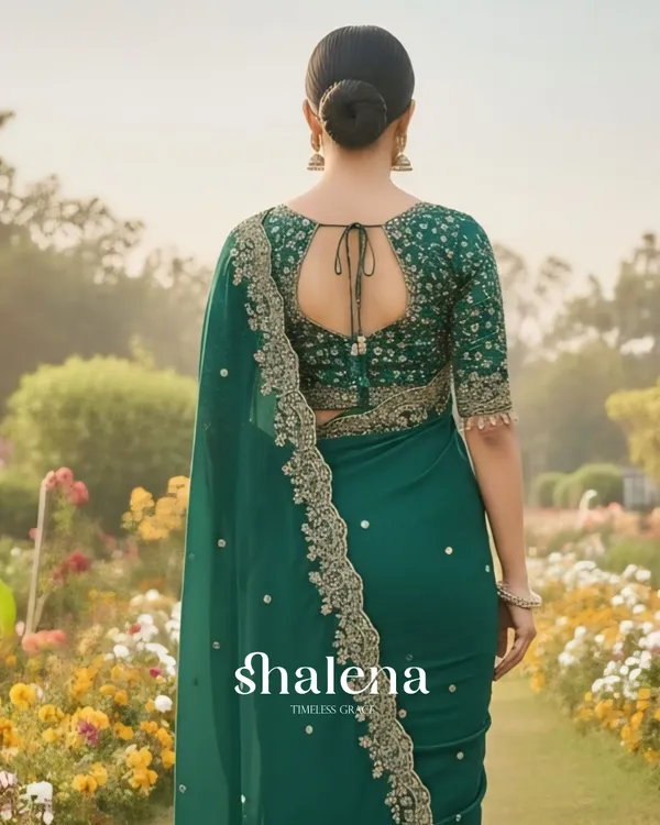 Exquisite_Dark_Green_Embroidery_Work_Fancy_Silk_Saree_With_Rhapsodic_Full_Stitched_Blouse