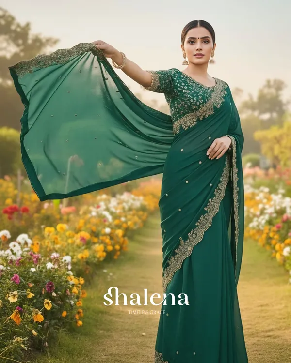 Exquisite_Dark_Green_Embroidery_Work_Fancy_Silk_Saree_With_Rhapsodic_Full_Stitched_Blouse