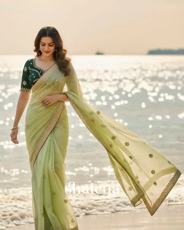 Innovative_Pista_Embroidery_Work_Jimmy_Choo_Silk_Saree_With_Blooming_Full_Stitched_Blouse