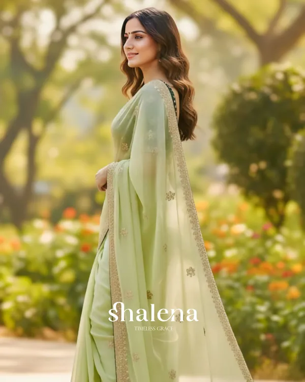 Innovative_Pista_Embroidery_Work_Jimmy_Choo_Silk_Saree_With_Blooming_Full_Stitched_Blouse