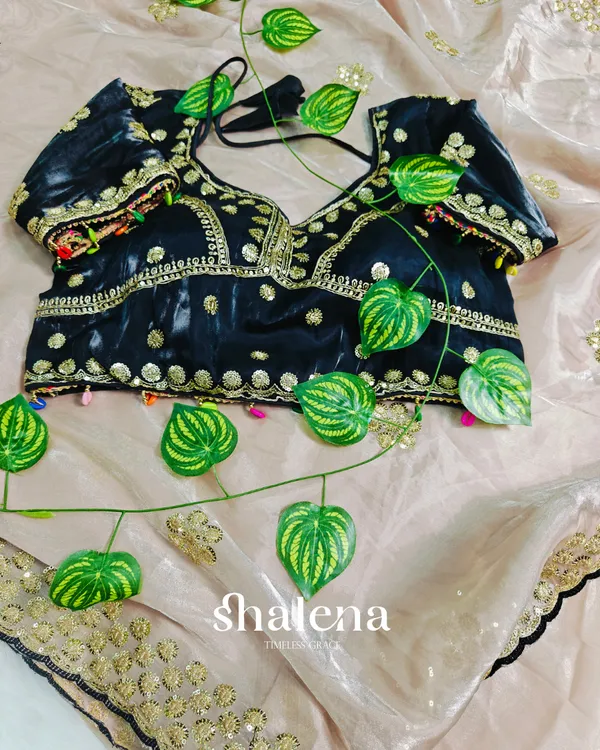 Innovative_Pista_Embroidery_Work_Jimmy_Choo_Silk_Saree_With_Blooming_Full_Stitched_Blouse