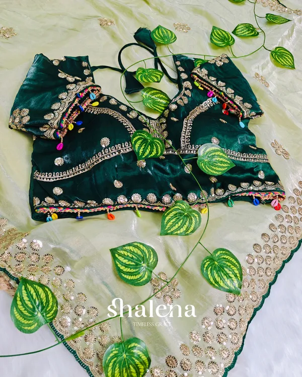 Innovative_Pista_Embroidery_Work_Jimmy_Choo_Silk_Saree_With_Blooming_Full_Stitched_Blouse
