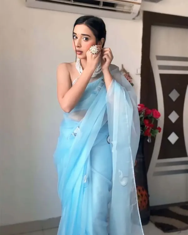 Sky_Blue_Color_1-Minute_Ready_To_Wear_Organza_Saree_With_Blouse_Piece