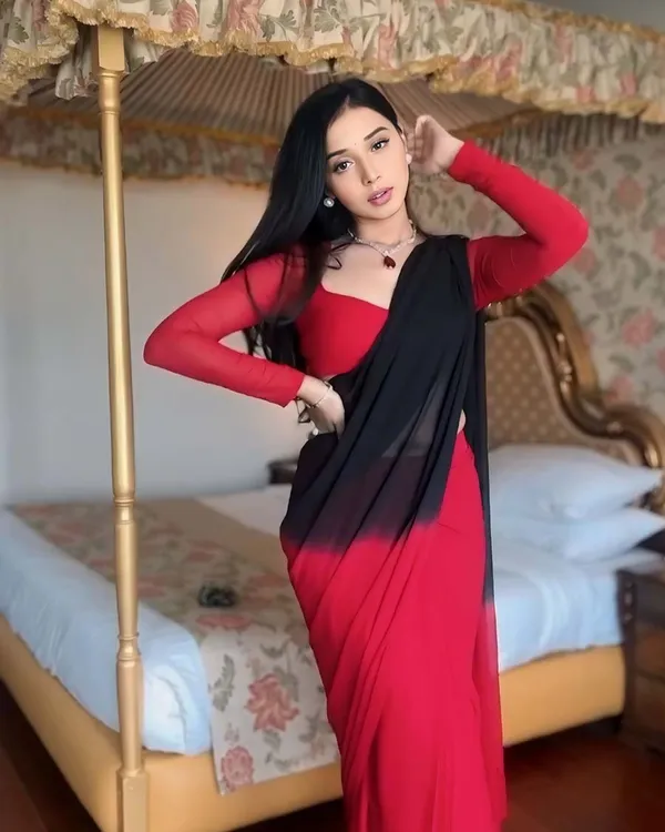 Black_And_Red_Color_1-Minute_Ready_To_Wear_Georgette_Saree_With_Blouse_Piece