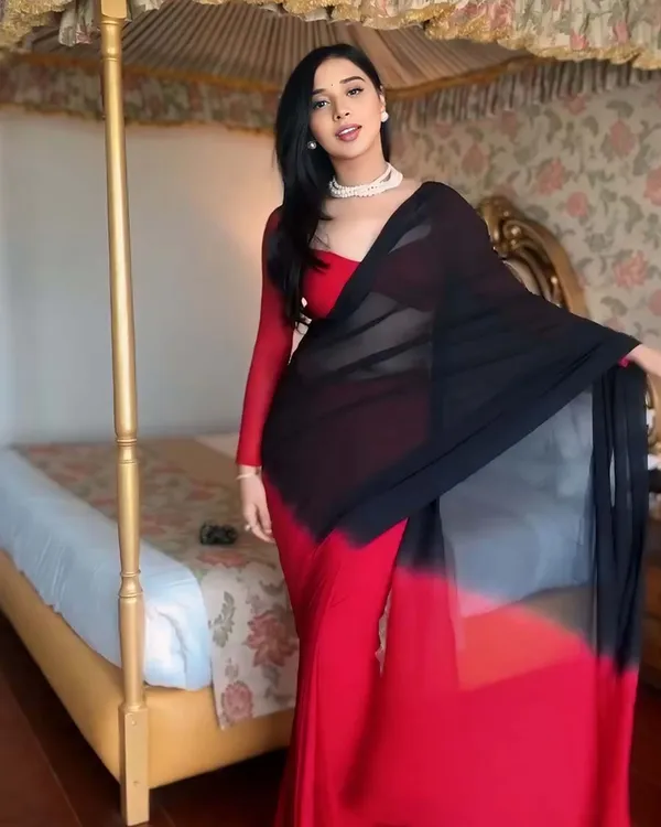 Black_And_Red_Color_1-Minute_Ready_To_Wear_Georgette_Saree_With_Blouse_Piece