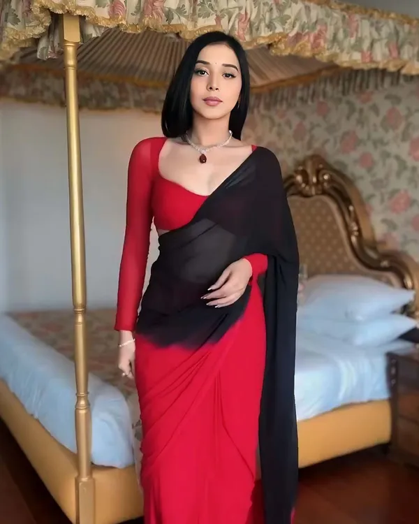 Black_And_Red_Color_1-Minute_Ready_To_Wear_Georgette_Saree_With_Blouse_Piece