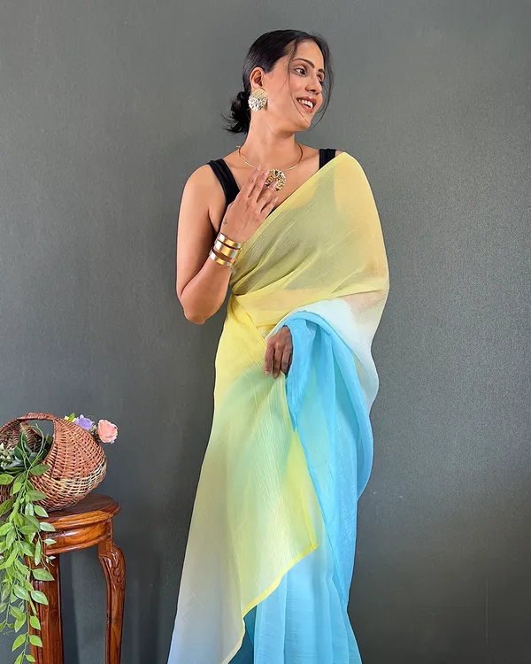 Blue_And_YellowColor_1-Minute_Ready_To_Wear_Georgette_Saree_With_Blouse_Piece