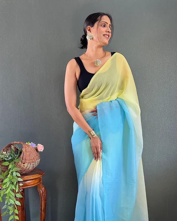 Blue_And_YellowColor_1-Minute_Ready_To_Wear_Georgette_Saree_With_Blouse_Piece