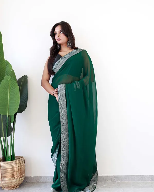 Green_Colour_1-Minute_Ready_To_Wear_Georgette_Saree_With_Blouse_Piece
