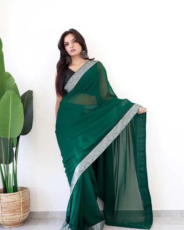 Green_Colour_1-Minute_Ready_To_Wear_Georgette_Saree_With_Blouse_Piece