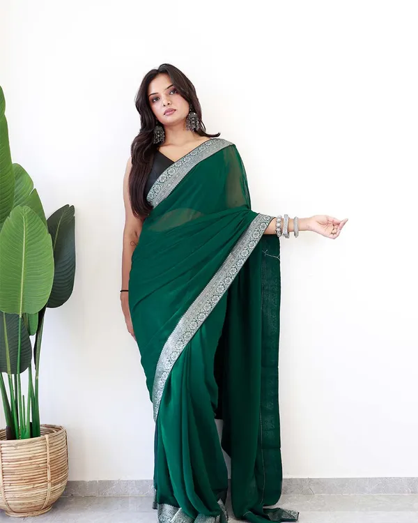 Green_Colour_1-Minute_Ready_To_Wear_Georgette_Saree_With_Blouse_Piece