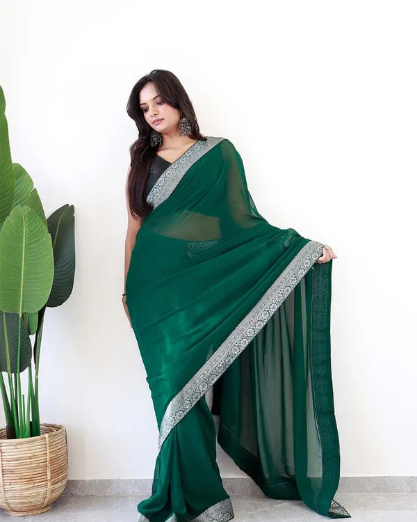 Green_Colour_1-Minute_Ready_To_Wear_Georgette_Saree_With_Blouse_Piece