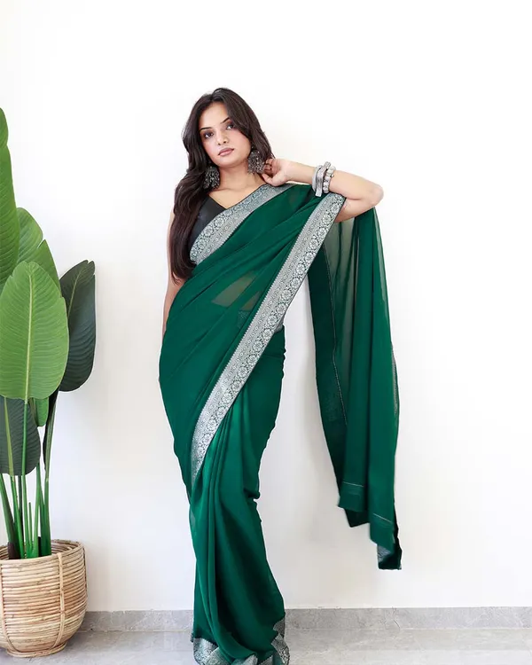 Green_Colour_1-Minute_Ready_To_Wear_Georgette_Saree_With_Blouse_Piece