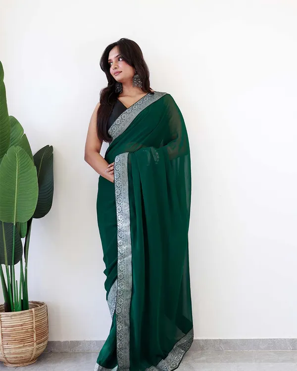 Green_Colour_1-Minute_Ready_To_Wear_Georgette_Saree_With_Blouse_Piece