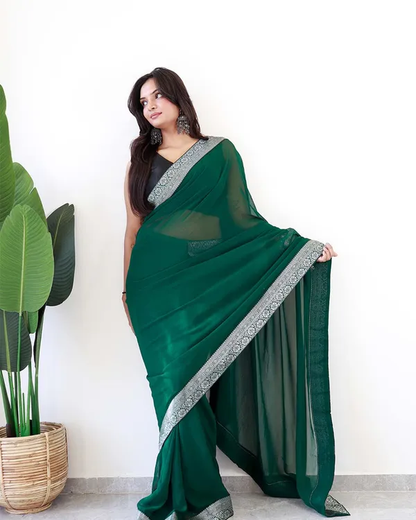 Green_Colour_1-Minute_Ready_To_Wear_Georgette_Saree_With_Blouse_Piece