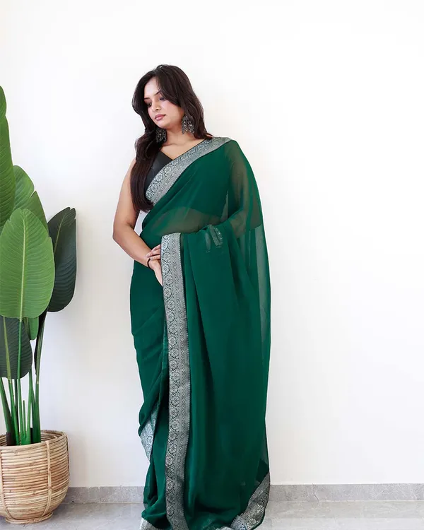 Green_Colour_1-Minute_Ready_To_Wear_Georgette_Saree_With_Blouse_Piece