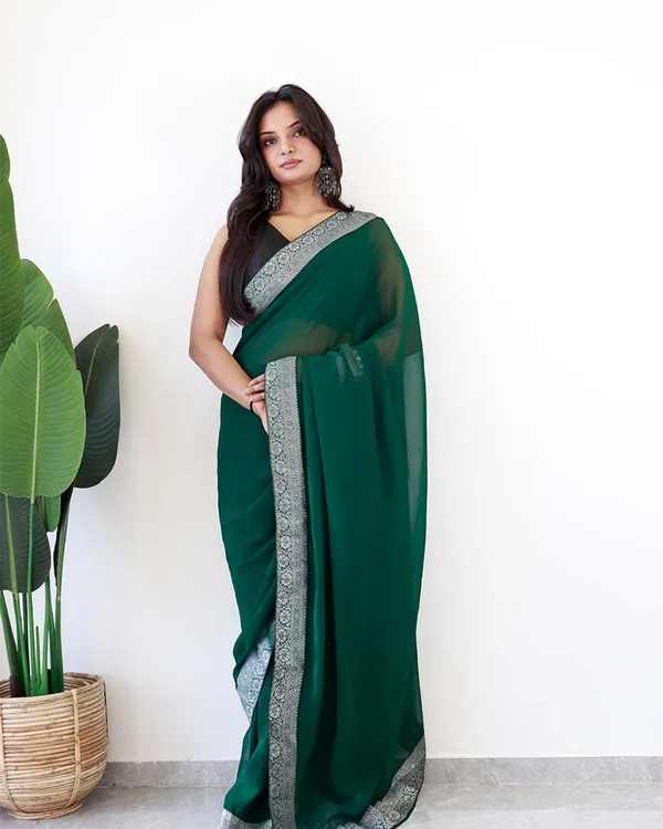 Green_Colour_1-Minute_Ready_To_Wear_Georgette_Saree_With_Blouse_Piece