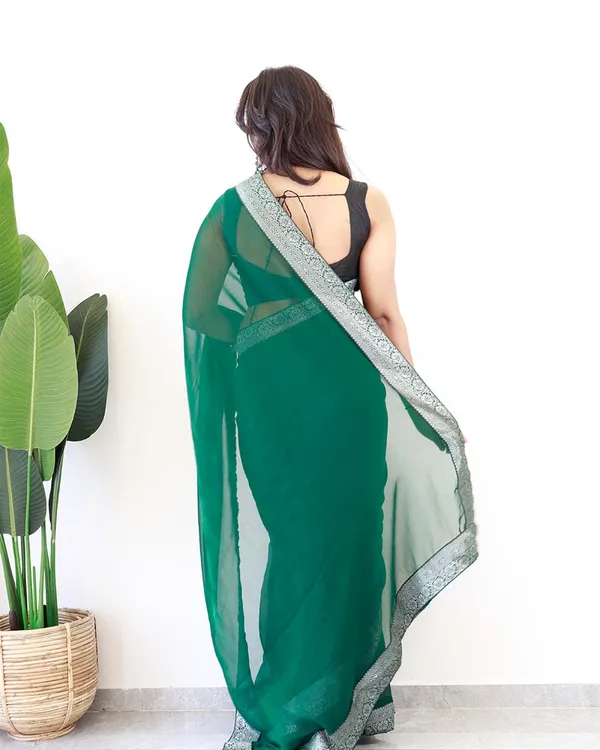 Green_Colour_1-Minute_Ready_To_Wear_Georgette_Saree_With_Blouse_Piece