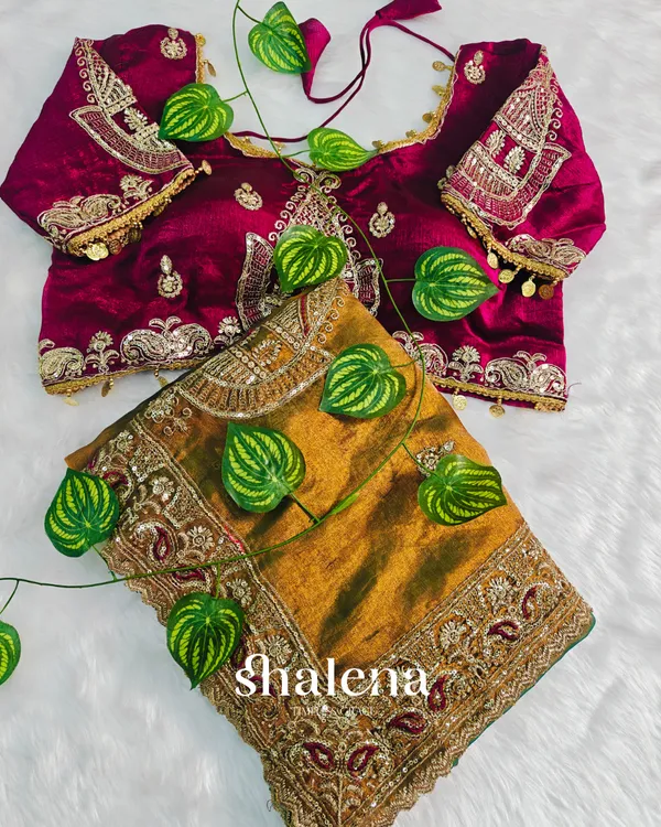 Resonant_Mustard_Embroidery_Work_Chiffon_Silk_Saree_With_Phenomenal_Full_Stitched_Blouse