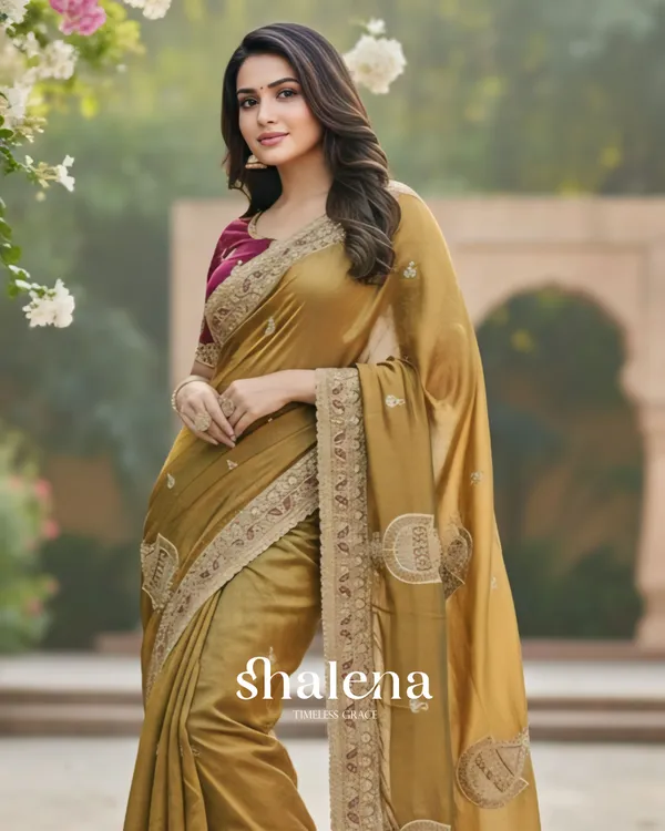 Resonant_Mustard_Embroidery_Work_Chiffon_Silk_Saree_With_Phenomenal_Full_Stitched_Blouse