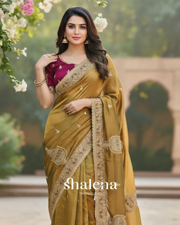 Resonant_Mustard_Embroidery_Work_Chiffon_Silk_Saree_With_Phenomenal_Full_Stitched_Blouse