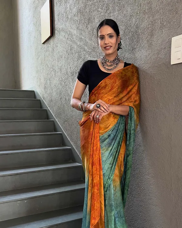 Orange_And_Green_Color_1-Minute_Ready_To_Wear_Naylon_Saree_With_Blouse_Piece