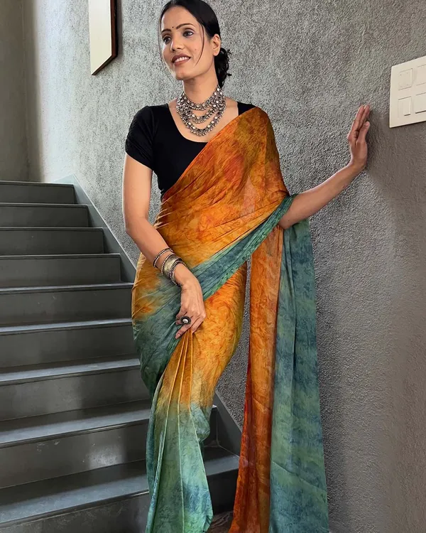 Orange_And_Green_Color_1-Minute_Ready_To_Wear_Naylon_Saree_With_Blouse_Piece