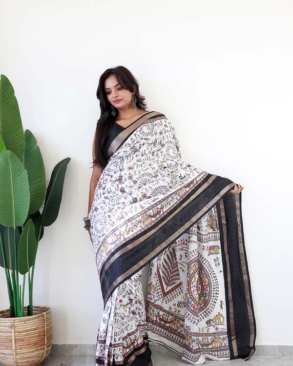 White_Colour_1-Minute_Ready_To_Wear_Soft_Cotton_Silk_Saree_With_Blouse_Piece