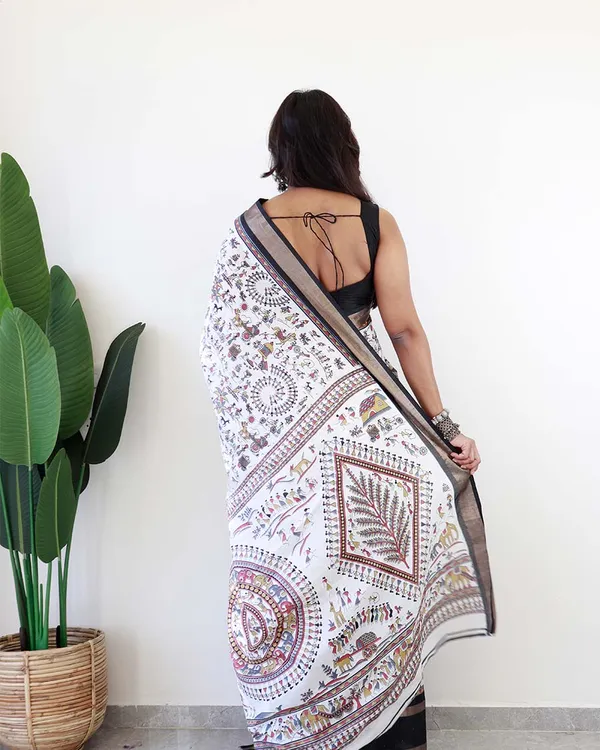 White_Colour_1-Minute_Ready_To_Wear_Soft_Cotton_Silk_Saree_With_Blouse_Piece